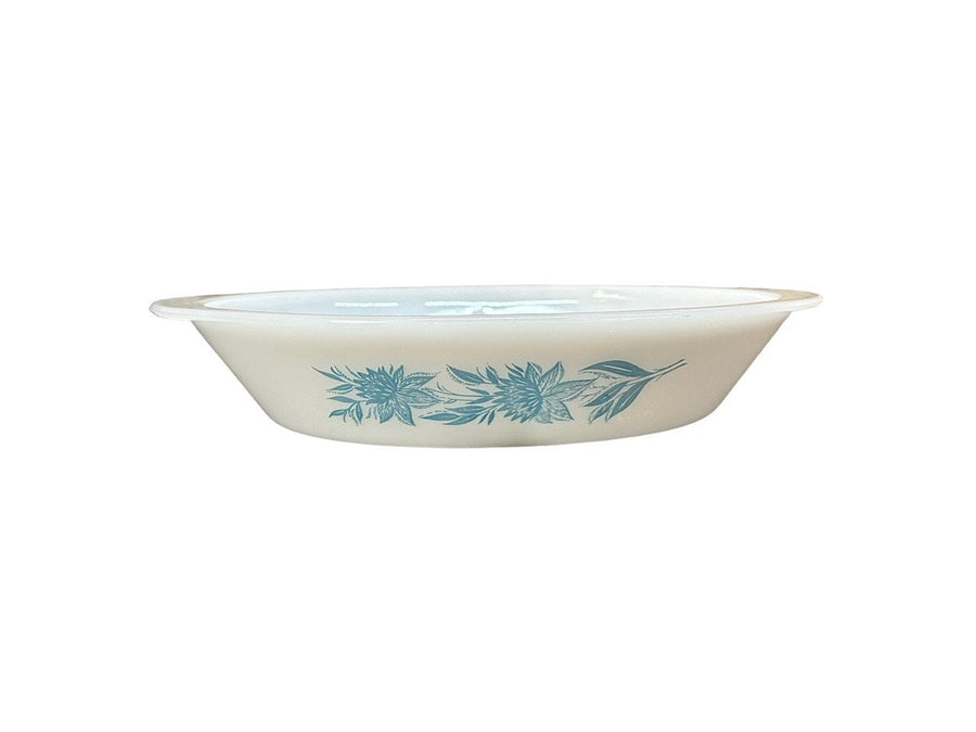 Glas Bake Vintage Blue Thistle Pattern Milk Glass 2 Section Divided Storage Dish