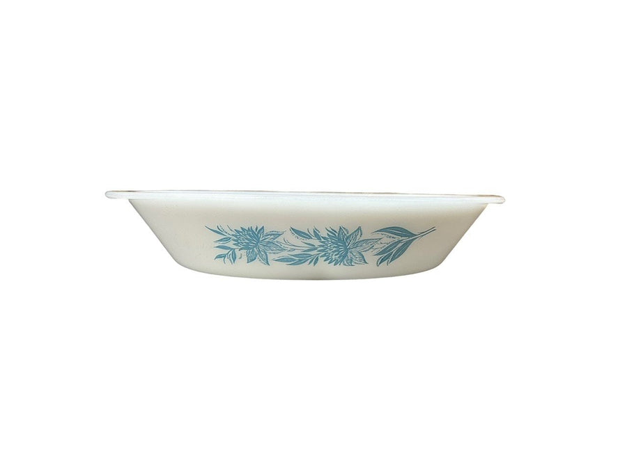 Glas Bake Vintage Blue Thistle Pattern Milk Glass 2 Section Divided Storage Dish