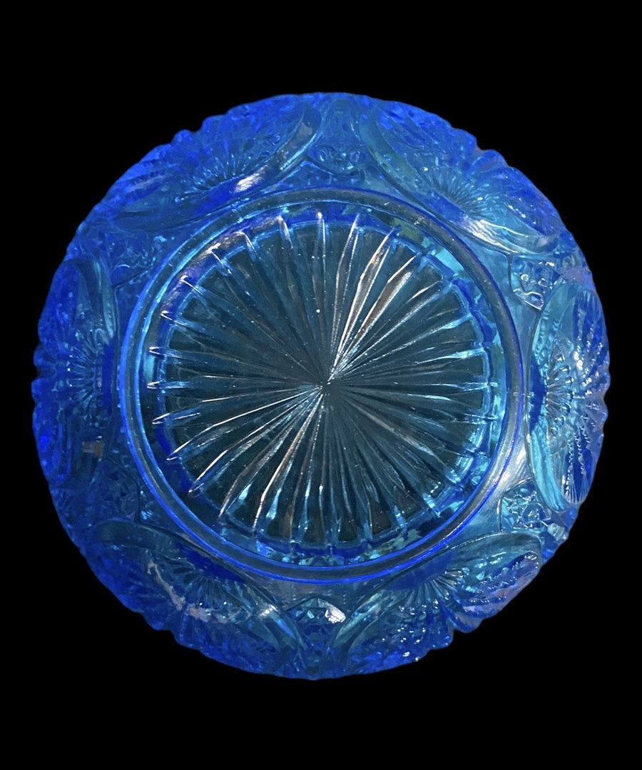 Blue Rose Bowl Vintage Fenton Regency Federal Etched Fan Diamond Starburst
