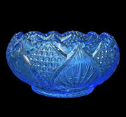 Blue Rose Bowl Vintage Fenton Regency Federal Etched Fan Diamond Starburst