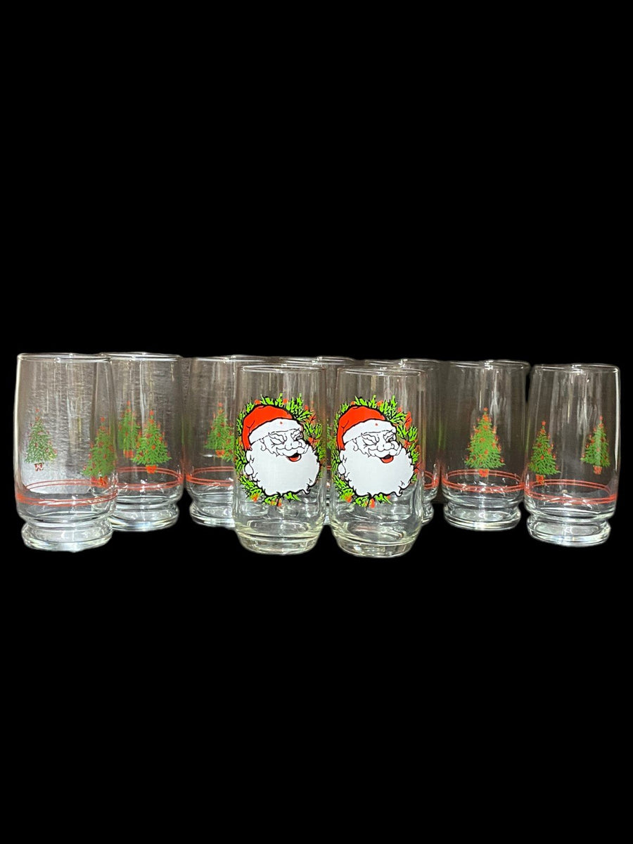 Christmas Glasses 2 Winking Santa 7 Christmas Tree Antique Anchor Vintage Libbey