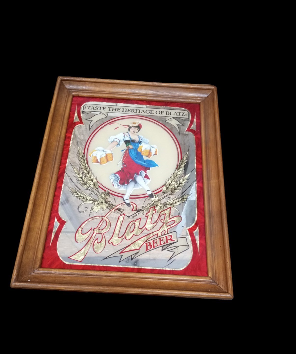 Blatz Beer Mirrored Sign Vintage Framed Decor Bar