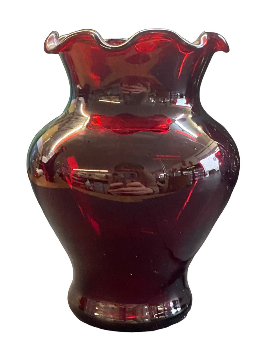 Ruby Red Vases Antique Wheatland Glass Company Vintage Set of 8 Variety of Sizes