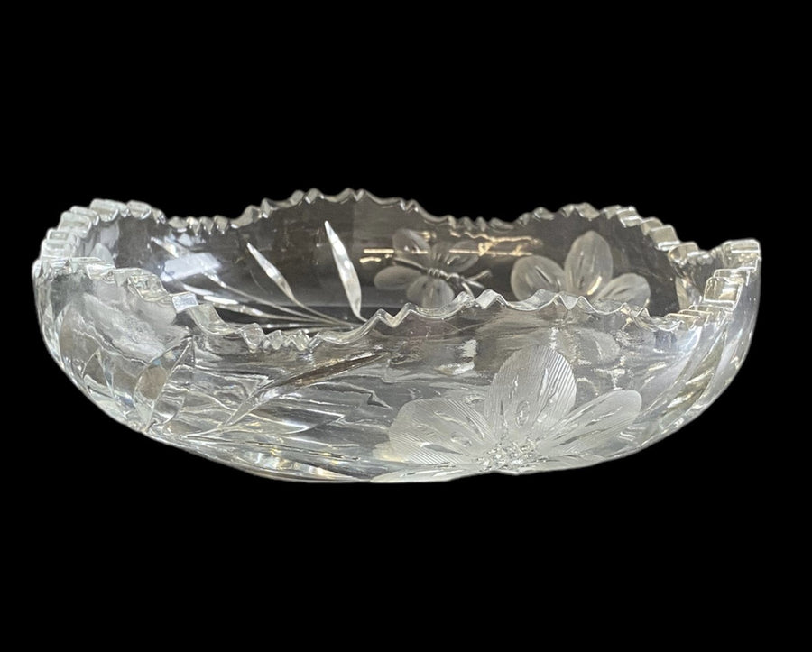 American Brilliant Antique Butterfly Floral Design Vintage Cut Glass Bowl