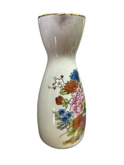 Ornamental Japanese 5" Sake Bottle Vintage Small Carafe Vase Cart with Flowers