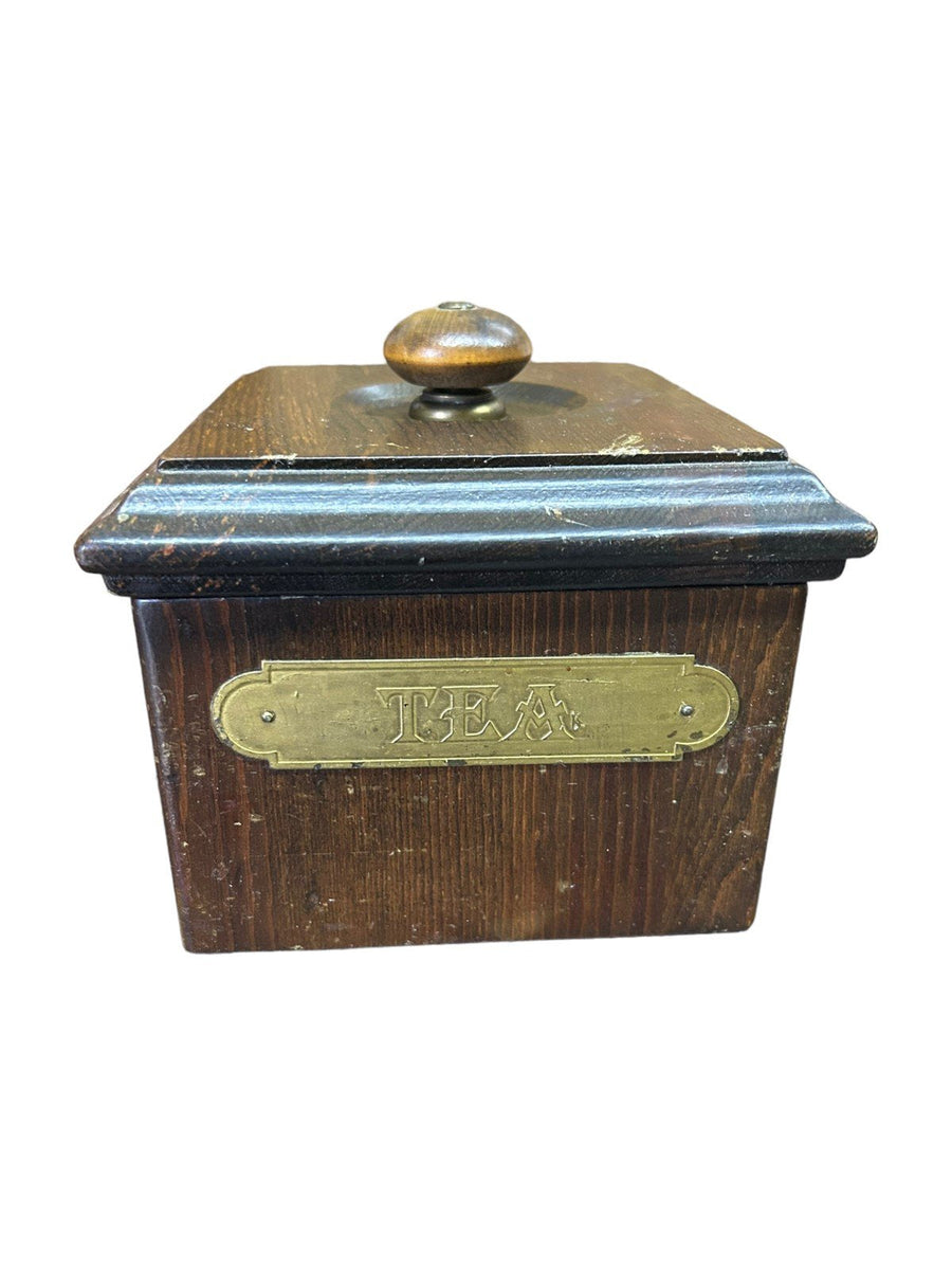 Vintage 5pc MCM Ma Leck Labeled Kitchen Ingredient Wooden Canisters with Lids