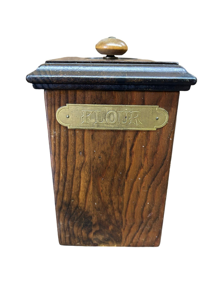 Vintage 5pc MCM Ma Leck Labeled Kitchen Ingredient Wooden Canisters with Lids