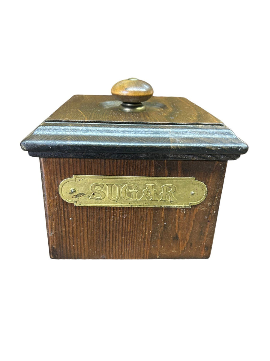 Vintage 5pc MCM Ma Leck Labeled Kitchen Ingredient Wooden Canisters with Lids