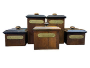 Vintage 5pc MCM Ma Leck Labeled Kitchen Ingredient Wooden Canisters with Lids