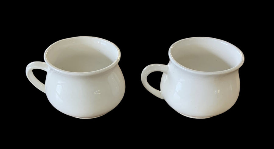 Soup Recipe Mugs Chicken Onion Pair Graphic White Cups Vintage Fine Porcelain