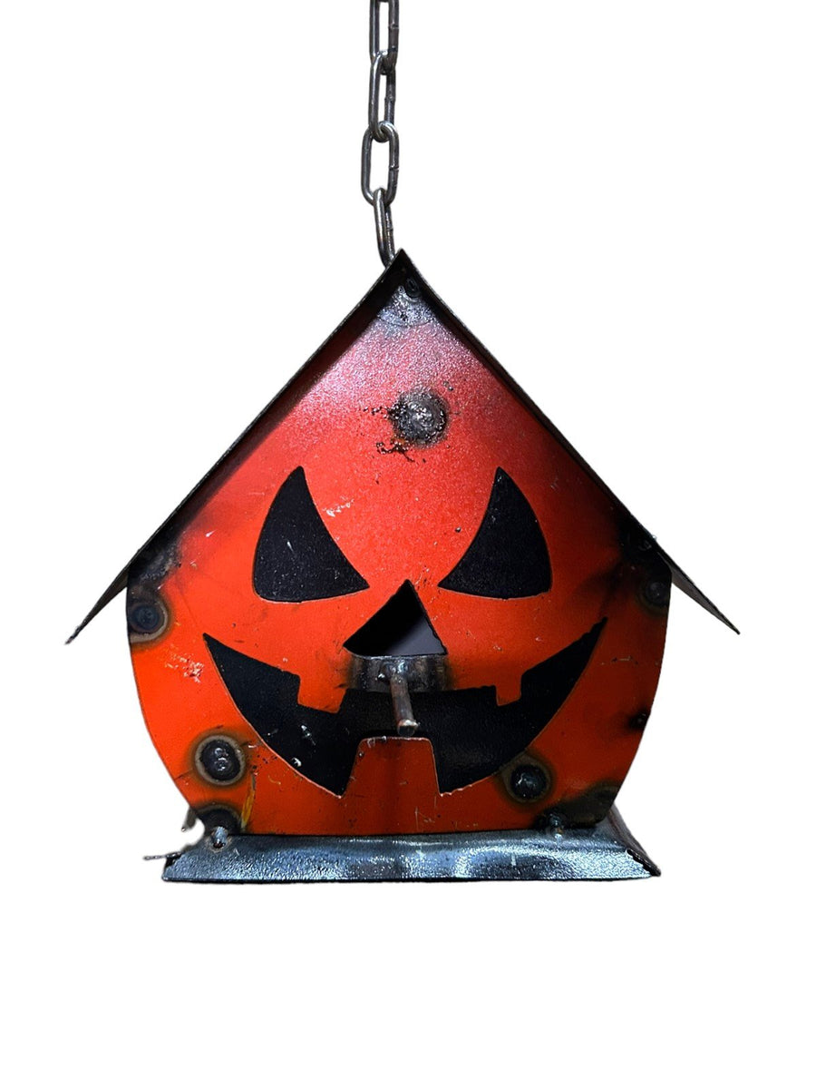 Jack O Lantern Metal Spooky Pumpkin Halloween Themed Birdhouse Mexican Art