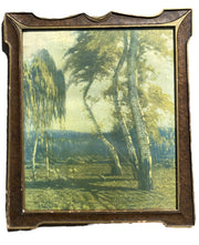Landscape Painting Print of a Plain Region with Birch Trees and Mountains