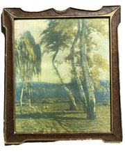 Landscape Painting Print of a Plain Region with Birch Trees and Mountains