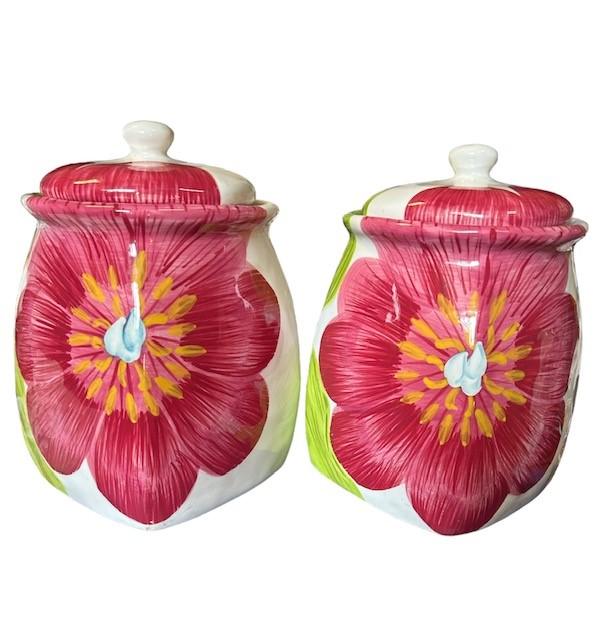 Lovely Pair Of Floral Canisters