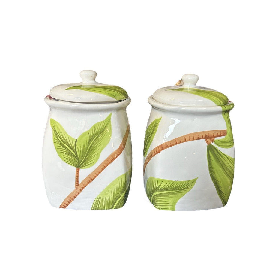 Lovely Pair Of Floral Canisters