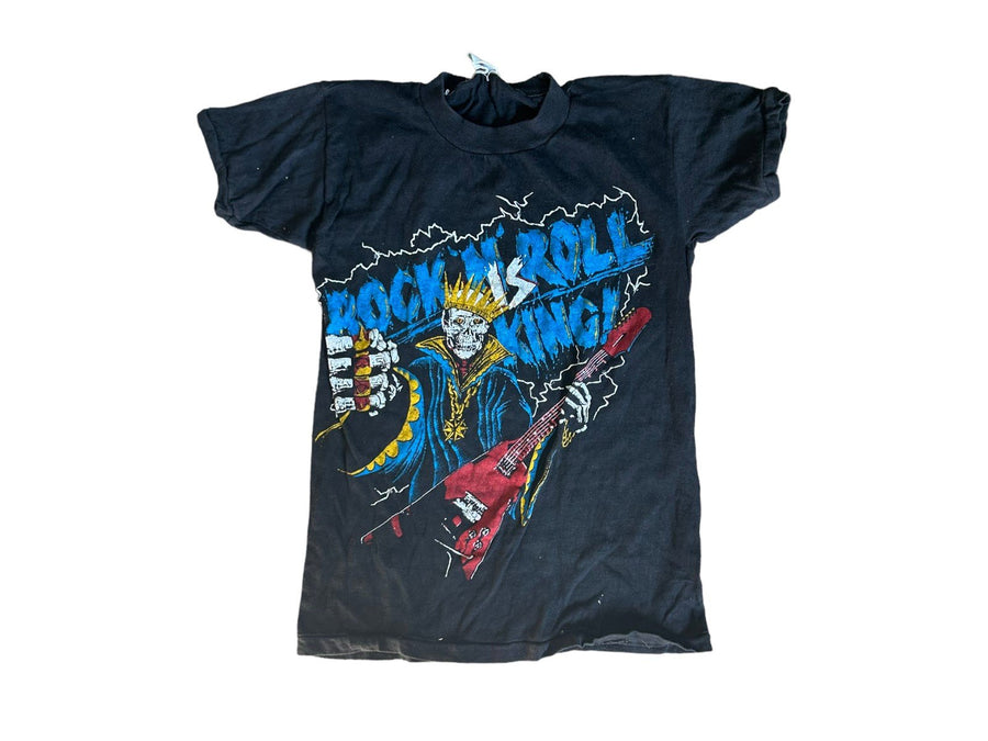 Vintage Y2K Rock is King Stretchy Unisex Boys Rockstar Skeleton Guitar Design