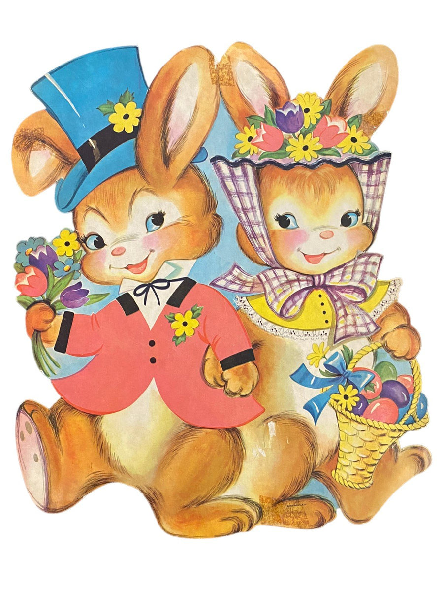 Easter Die Cut Posters Antique Chicks Bunnies Couple Vintage Eggs Baskets