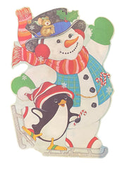 Winter Die Cut Posters Antique Baby New Year Snowman Penguin Vintage Sleighs