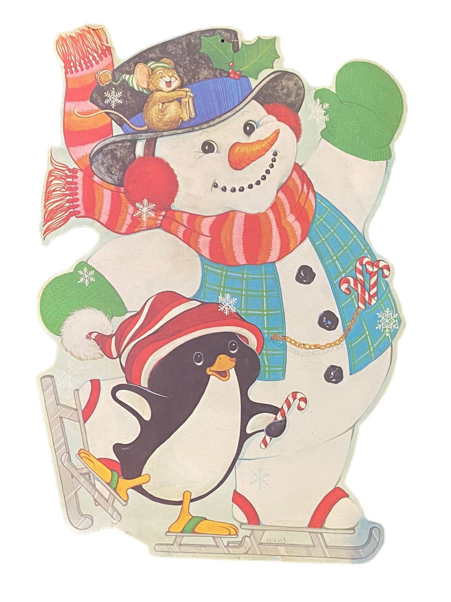 Winter Die Cut Posters Antique Baby New Year Snowman Penguin Vintage Sleighs
