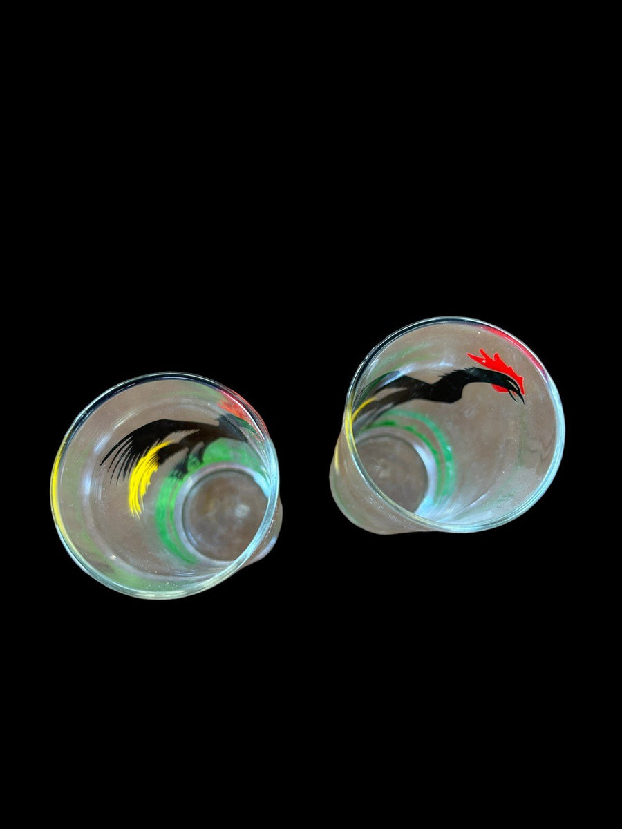 Two Federal Black Crowing Rooster Glasses Tom Collins Cups Cocktail highball
