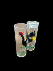 Two Federal Black Crowing Rooster Glasses Tom Collins Cups Cocktail highball