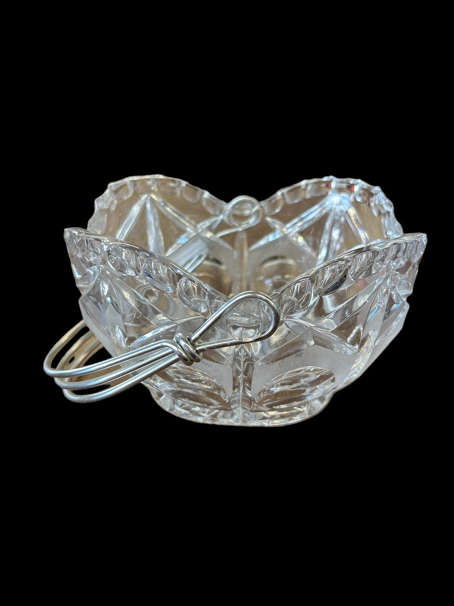 Glass Crystal Bridal Basket with Aluminum Handles Scalloped Edge Candy Dish