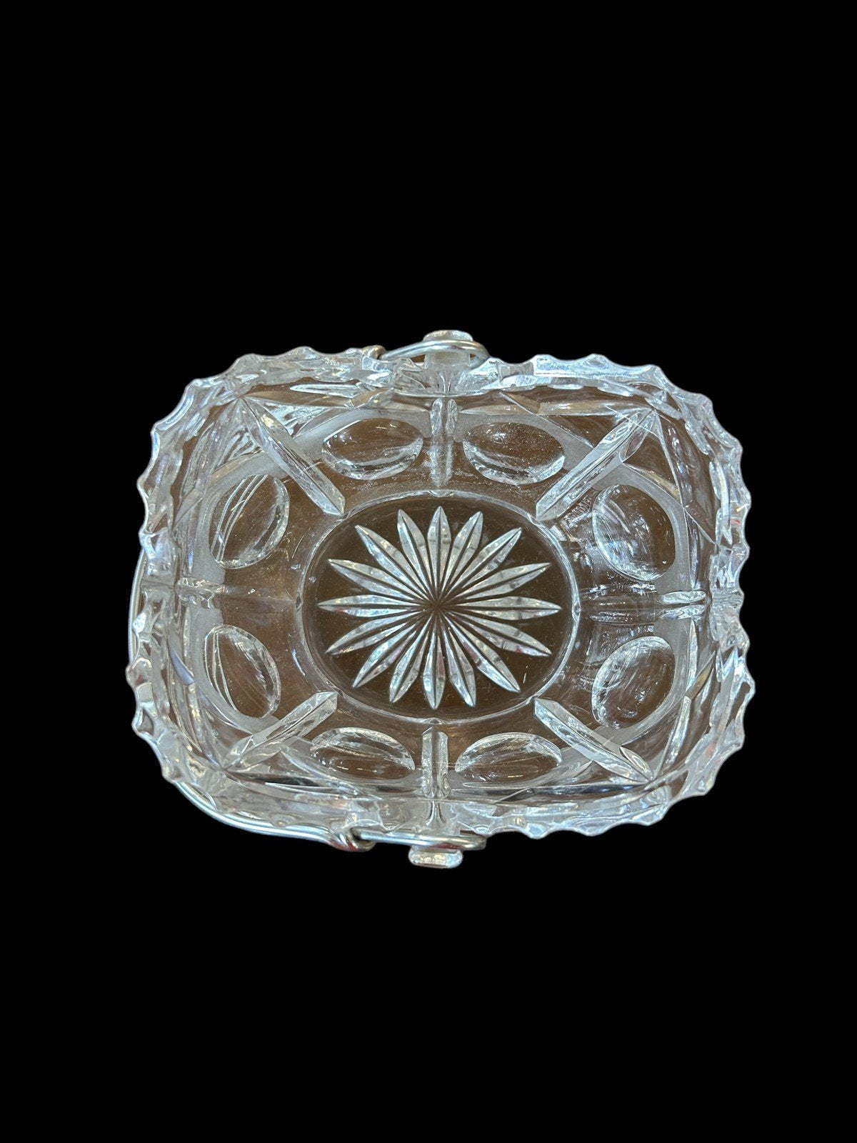 Glass Crystal Bridal Basket with Aluminum Handles Scalloped Edge Candy Dish