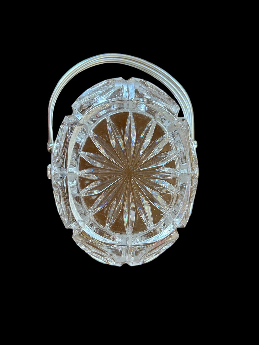 Glass Crystal Bridal Basket with Aluminum Handles Scalloped Edge Candy Dish