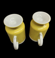 Yellow Mugs Pair MCM Pedestal Glasses White Rim and Handles