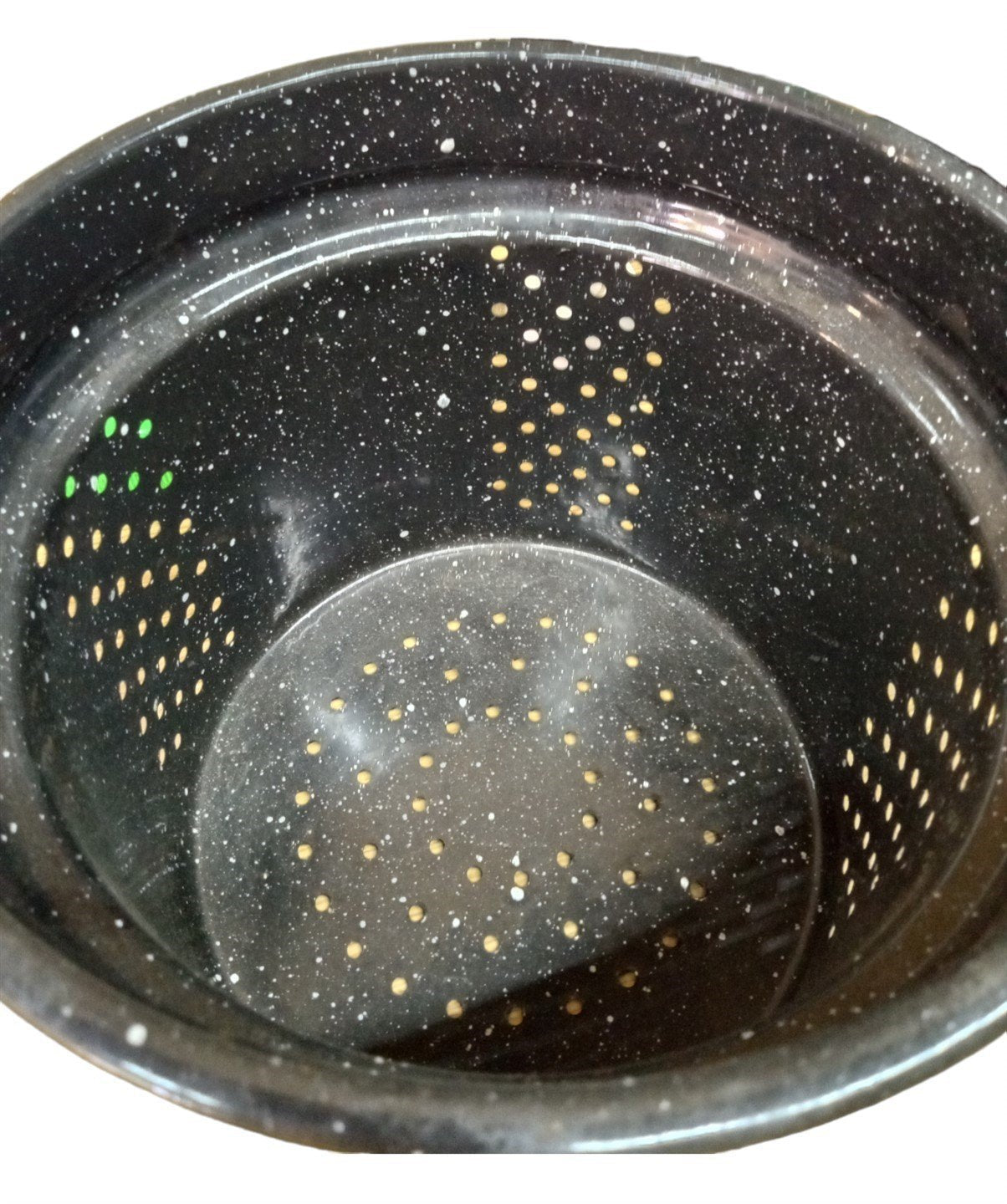 Black Speckled Enamelware Graniteware Blancher/Strainer Vintage Cookware