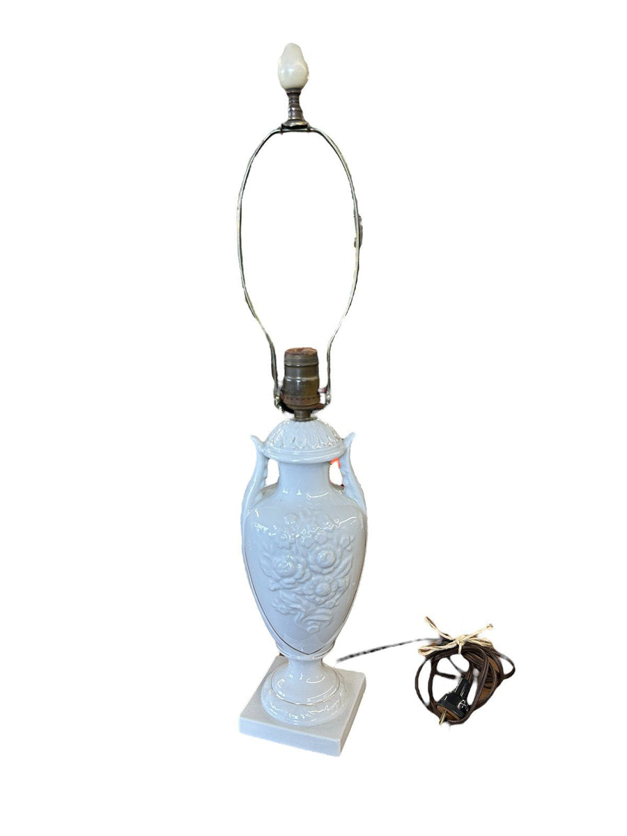 White Ceramic Table Lamp Gold Trim Greco Roman Interior Decor Lighting Electric