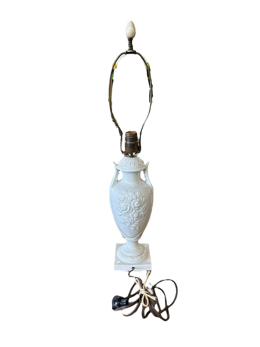 White Ceramic Table Lamp Gold Trim Greco Roman Interior Decor Lighting Electric