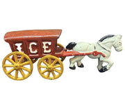Cast Iron Horse Drawn Ice Truck Antique Wagon with Horse Vintage 1 Piece