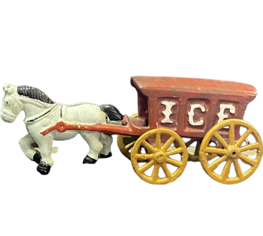Cast Iron Horse Drawn Ice Truck Antique Wagon with Horse Vintage 1 Piece