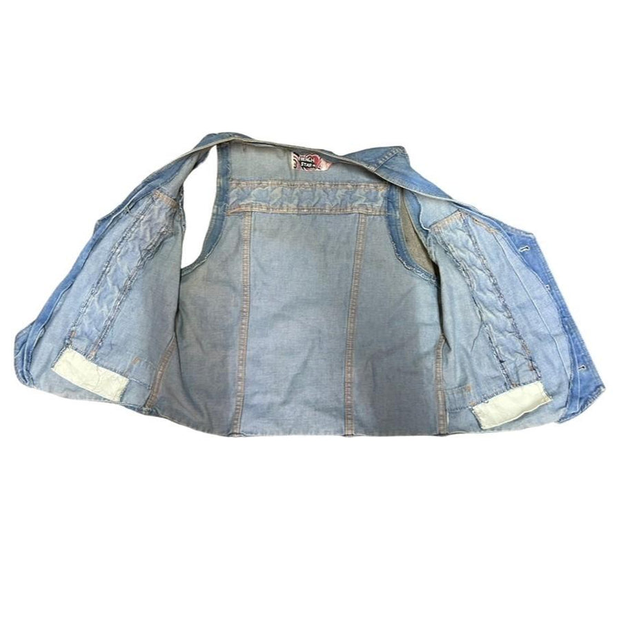 Light Blue Denim Washed French Girl Vintage Y2k Braided Twisted V Neck Vest