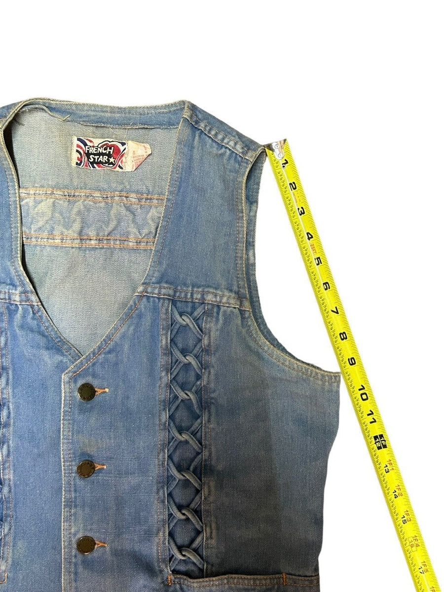 Light Blue Denim Washed French Girl Vintage Y2k Braided Twisted V Neck Vest