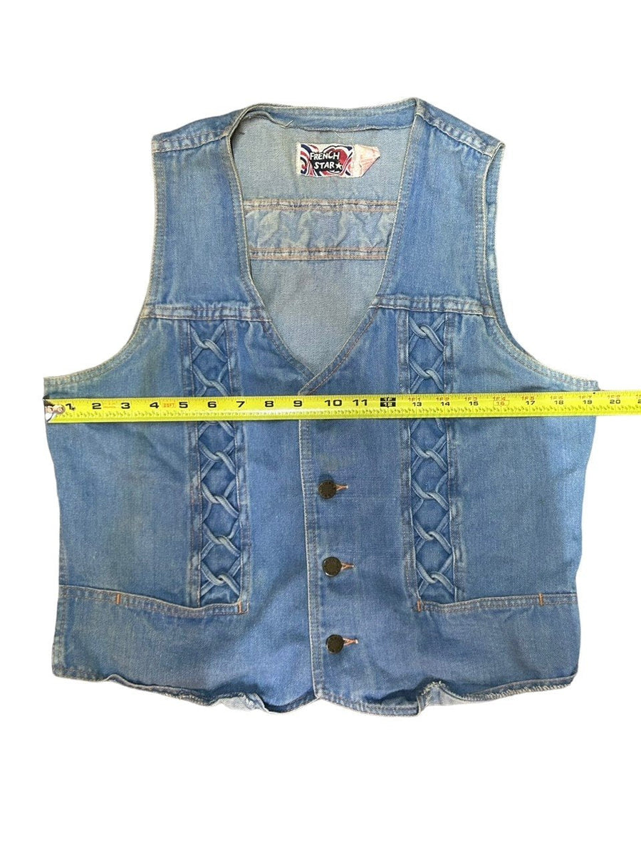 Light Blue Denim Washed French Girl Vintage Y2k Braided Twisted V Neck Vest