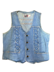 Light Blue Denim Washed French Girl Vintage Y2k Braided Twisted V Neck Vest