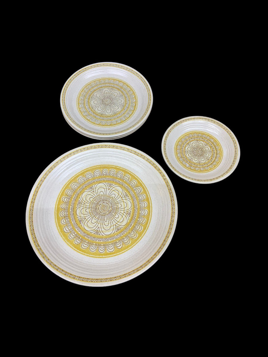 Franciscan Hacienda Gold Earthenware Dinner Set 8 Mandala Print MCM Plates