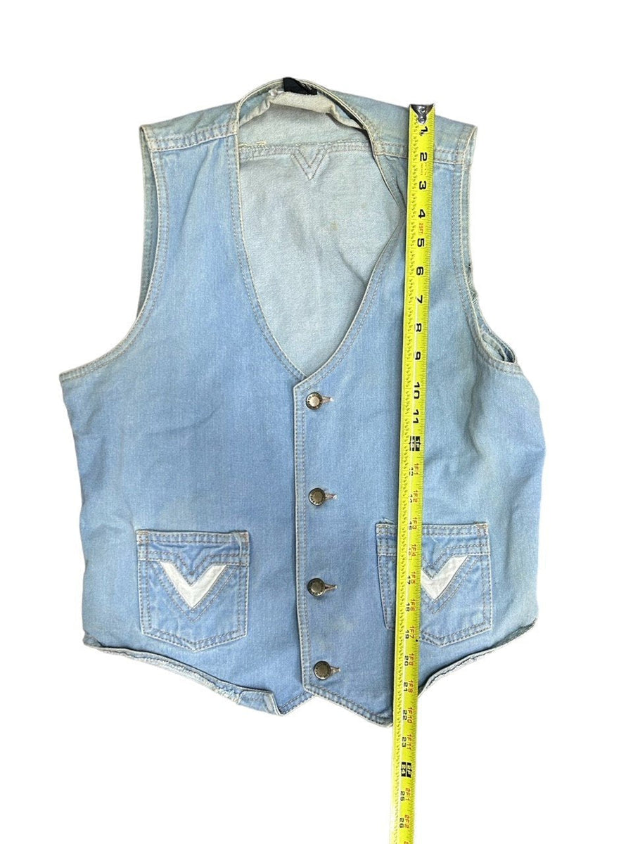 Vintage 1970s STE LVCIEN Rare Light Blue Denim V Neck Vest Jacket