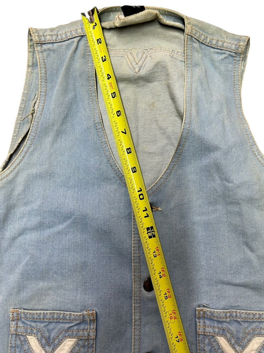 Vintage 1970s STE LVCIEN Rare Light Blue Denim V Neck Vest Jacket