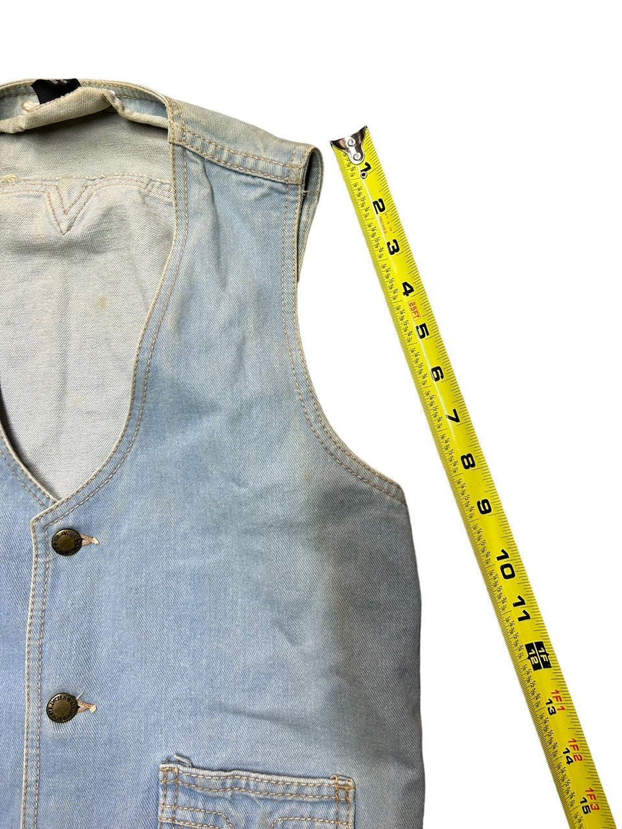 Vintage 1970s STE LVCIEN Rare Light Blue Denim V Neck Vest Jacket