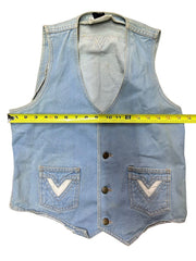 Vintage 1970s STE LVCIEN Rare Light Blue Denim V Neck Vest Jacket