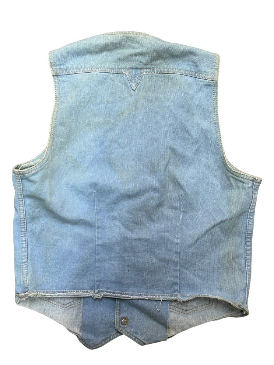 Vintage 1970s STE LVCIEN Rare Light Blue Denim V Neck Vest Jacket