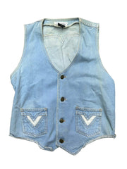 Vintage 1970s STE LVCIEN Rare Light Blue Denim V Neck Vest Jacket