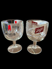 Michelob Schiltz Two Beer Glasses Goblet Bar 12oz Thumbprint Milwaukee Famous