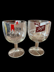 Michelob Schiltz Two Beer Glasses Goblet Bar 12oz Thumbprint Milwaukee Famous