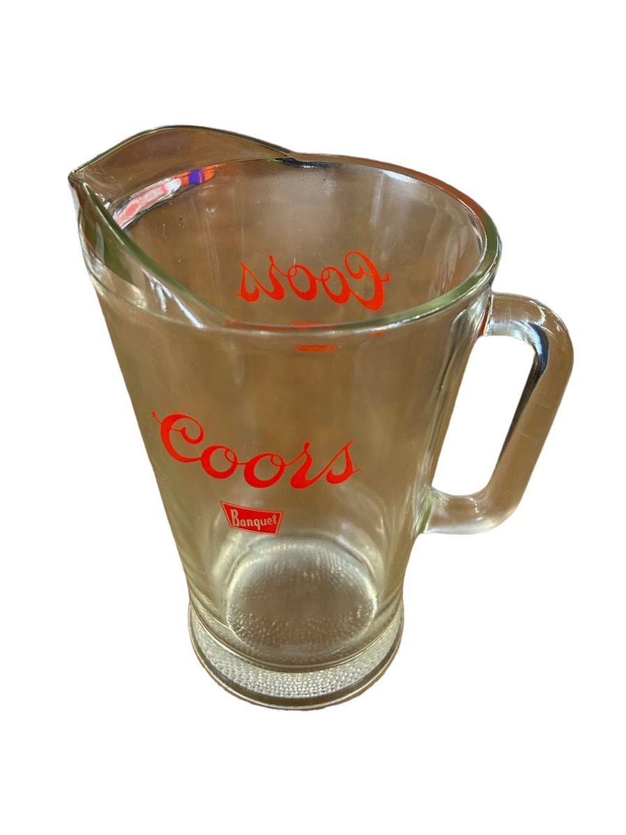Coors Pitcher Bulgetop Glass Lion Beer 1970's Barware Glassware Banquet Bar Set
