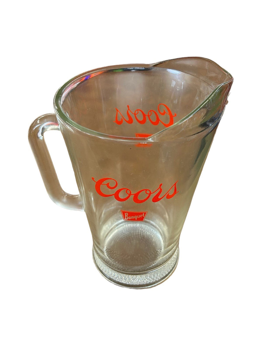 Coors Pitcher Bulgetop Glass Lion Beer 1970's Barware Glassware Banquet Bar Set