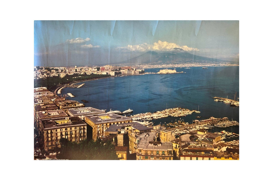 Vintage 1970s Panorama Mt Vesuvius Napoli Italia Naples Italy Tour Guide Poster
